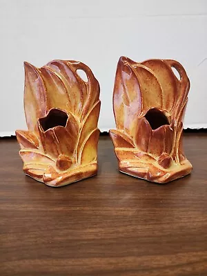Nelson McCoy Lily Buds Bookends Vases Pottery Brownish Tone Set Of 2  Read  • $20