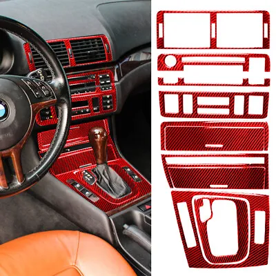 8x Red Carbon Fiber Central Console Interior Trim For BMW 3 Series E46 1998-05 • $97.51