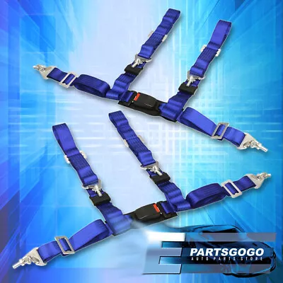 Universal 2X Blue 4-Point Snap In Buckle JDM Racing Seat Belt Harness Strap Pair • $31.99