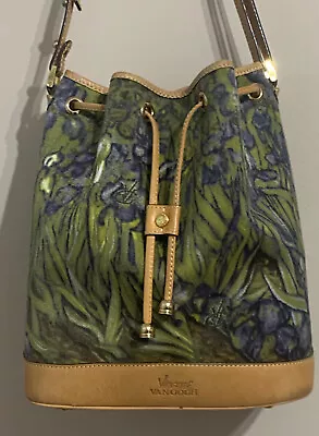 VINCENT VAN GOGH Olive Purple IRIS Shoulder Crossbody Drawstring BUCKET PURSE • $42.95