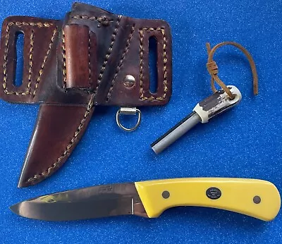 Moore Maker Knife 3101 SP Spear Point Hunter Vintage Leather Sheath Yellow Tx. • $175