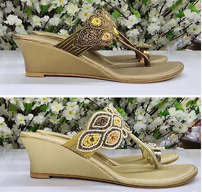 Indian Bridal Low Heels Women's Sandals For Bride Traditional Partywear Shoes • $85.99
