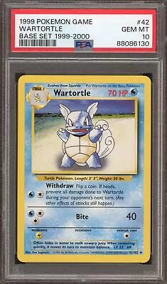 Pokemon Wartortle Base Set Unlimited  4th Print  1999-2000 #42 PSA 10 Gem Mint • $28