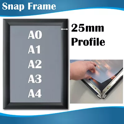 A0 A1 A2 A3 A4 25MM Profile BLACK Wall Mount Snap Frame Poster Frame • $29