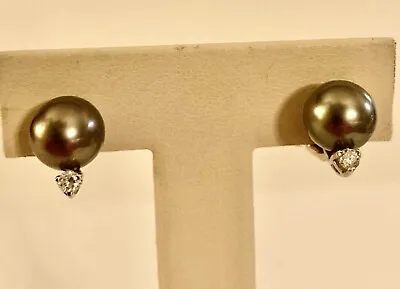 Designer NA Hoku  Diamond 14k  Gold Tahitian Black Pearl Earrings • $750