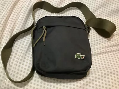 Lacoste Manbag Black With Kharki Cross Body Woven Strap Small Size Good Cond • £20