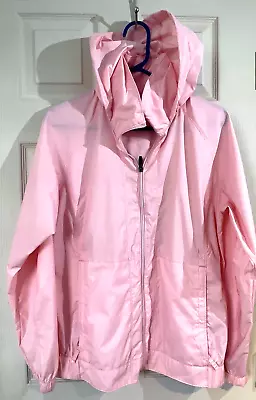 Columbia Women's L Rain Hooded Jacket Pink Fold/ Packable Lightweight Mesh Liner • $15.95