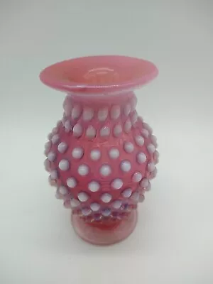 Vintage Fenton Cranberry Opalescent Glass Hobnail 3.75  Vase  • $21