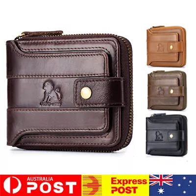 $28.99 • Buy Mens Genuine Leather RFID Blocking Wallet Cowhide Vintage Card Holder Purse