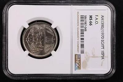 $95 • Buy AH 1390 / 1970 Egypt 10 Piastres Coin  FAO Issue Agricultural - NGC MS 66