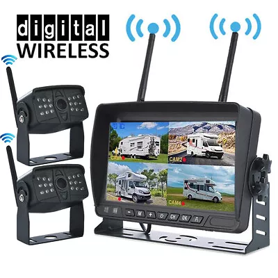 7  Digital Wireless DVR Quad Monitor Split Screen Backup Rear View Camera 12-24V • $159