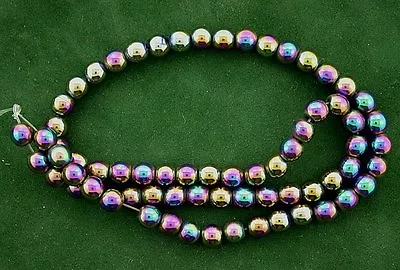 MAGNETIC HEMATITE BEAD PEARLIZED MULTICOLOR AB 6MM ROUND 16 INCH STRAND Hb57 • $12.36