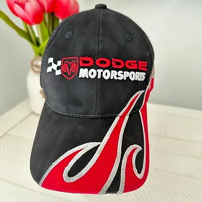 Dodge Motorsports Nascar Black With Red Flames Vintage Cap Hat Adjustable • $10.49