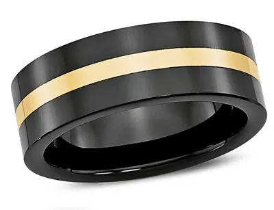 Mens Ceramic Wedding Band Ring 8mm With 14K Gold Inlay • $322.99