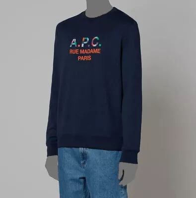 $255 A.P.C Men's Blue Sweat Achille Homme Logo Sweatshirt Sweater Size M • $81.98