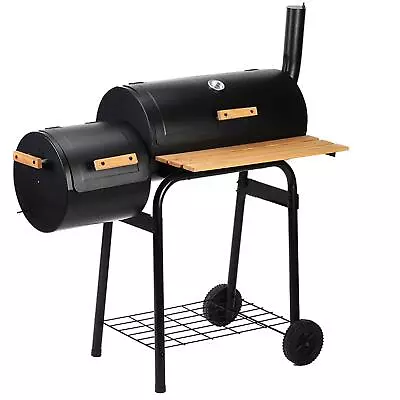 Large Charcoal Barrel BBQ Grill Smoker Garden Barbecue Patio Portable Wheels • £89.99