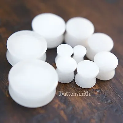 Pair Of White Quartz Natural Organic Stone Plugs Ear Lobe 8g To 1  -13 Sizes • $7.85