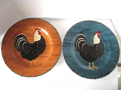 $12 • Buy 2 Sakura- Warren Kimble- 1999- Blue/Tan Rooster Salad Plates- For Wall Or Table!