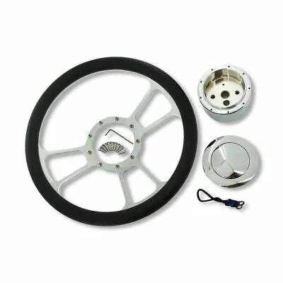 14  Billet Steering Wheel & Smooth Horn Button & 9 Holes Adapter Chrome Aluminum • $153.68