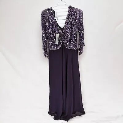 J Kara Women's 3/4 Sleeve V-Neck Beaded Top Long Gown Dress Size 14 • $48.14