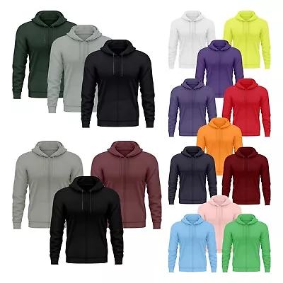 Mens Plain Full Zip Up Hoodie Adult Sweatshirt Hooded Fleece Zipper Hoody Top UK • £12.99