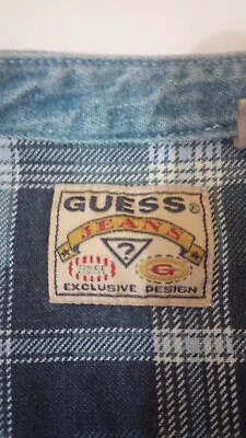 Vintage Guess 90s Women's Size Large 16-18 Top Button Up Denim Collar Shirt Blue • $16.79