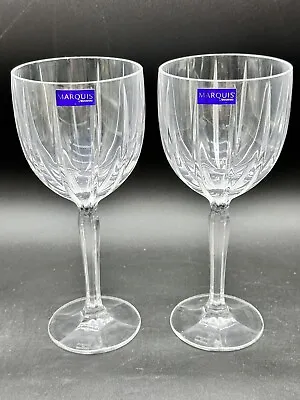 2 Waterford Marquis Omega Vertical Cut Crystal Wine Glasses Long Stem 8.5in • $33