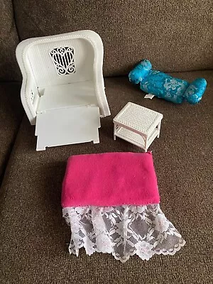 Vintage 80's Barbie Cottage Dream White Faux Wicker Love Seat Plus Extras • $19.95