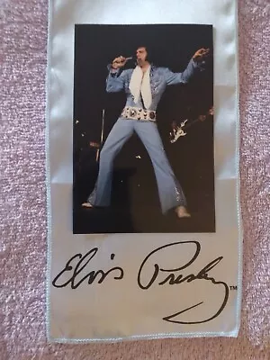 Elvis Presley Signature Blue Scarf&elvis On Tour Blue Jumpsuit Photo Lot 2 • $25