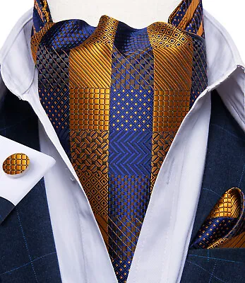 £9.99 • Buy  Mens Ascot Silk Cravat Blue Paisley Tie Handkerchief Cufflinks Set Formal Party