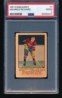 1951 Parkhurst MAURICE 'ROCKET' RICHARD Rookie #4 PSA 2 - Centered • $4195