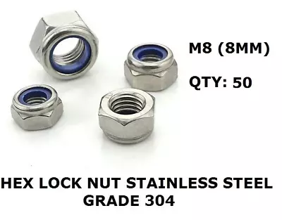 50 X M8 Stainless Steel 304 A2 Hex Nyloc Nut 8mm Nylon Insert Lock Nuts DIY • $8