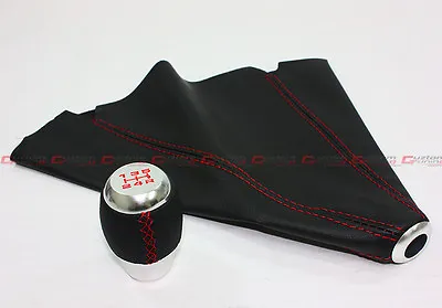 M10 X 1.25 Blk Leather Chrome Shifter Knob+ Red Stitching Shift Boot For Mazda • $27.99