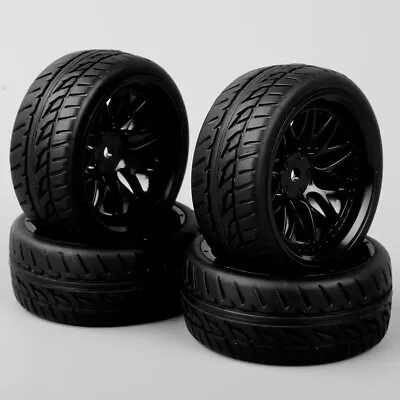  4Pcs 1:10 Rubber Front Rear Tires Hex 12mm Wheel Rim For RC Off Road Buggy Car • $14.39