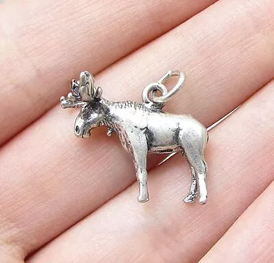 925 Sterling Silver - Vintage Moose 3D Charm Pendant - PT1100 • $24.69