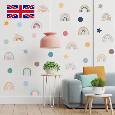 76PCS Rainbow Wall Stickers Decals Stars Dots Kids Bedroom Nursery Wall Decor UK • £3.99