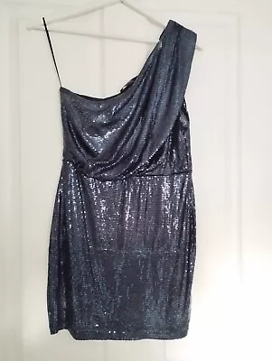 Miss Selfridge Navy Blue Sequin One Shoulder Dress PETITE Size 10 • $11.18