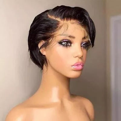 $37.04 • Buy Short Straight Bob Wig Human Hair Wigs Lace Front Wig L Part Black Natrural Wigs