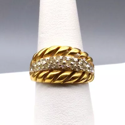 Vintage Men's Low Profile Statement Ring In Gold Tone With Clear Crystal Pave • $20.30