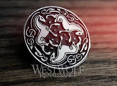 Celtic War Horses Brooch/Pin -- Viking/Celt/Medieval/Steed/Silver/Cloak/Button • $25.95