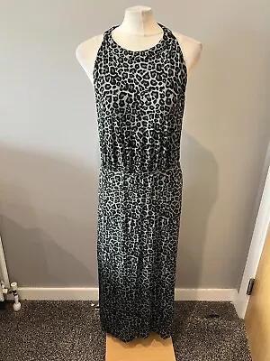 Ladies Oasis Khaki Green And Black Animal Print Tie Waist Maxi Dress Size XL  • £10