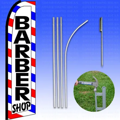 Feather Flag Swooper Advertising Flag Banner Sign 15' Tall Kit - BARBER SHOP Rwb • $49.95