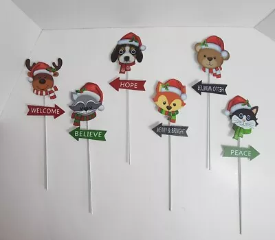 6 Pc Garden Stake Christmas Decoration Outdoor Yard Lawn Sign Animals And Words • $12.98