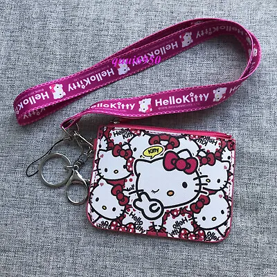 Cute Girl's Hello Kitty Head ID Photo Card Holder Coin Purse Lanyard Neck Strap • $8.83