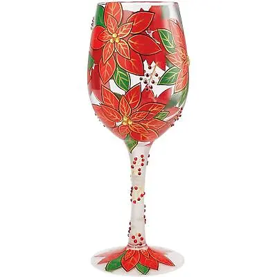 Lolita Decorative Christmas Wine Glass Hand Painted - Pretty Poinsettia • £20.99