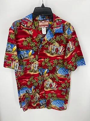 RJC Hawaiian Shirt Mens Small Red Blue Floral Motorcycle Short Sleeve Button Up • $13.09