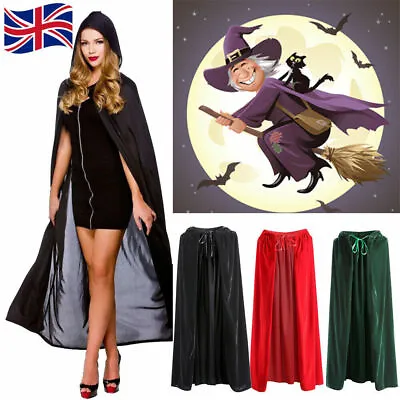 Halloween Hooded Velvet Cloak Robe Medieval Witchcraft Cape Robe Vampire Costume • £6.89