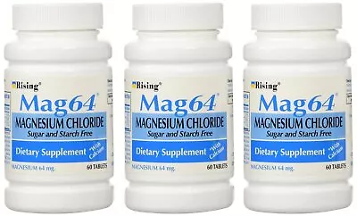 NEW MAG 64 MAGNESIUM CHLORIDE WITH CALCIUM 60 TABLETS (3 Bottles = 180 Tablets) • $19.10