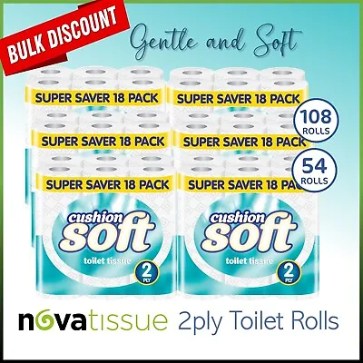 Cushion Soft Toilet Rolls Quilted Tissue 2ply Paper Bulk Value Pack 54-108 Rolls • £15.15