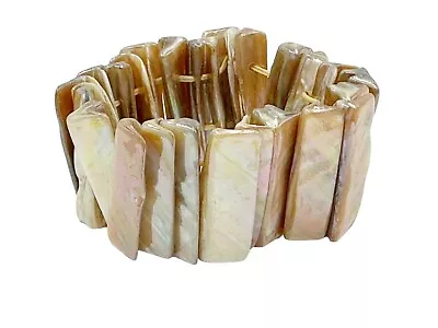Mother Of Pearl Abalone Iridescent  Elastic-Stretch Cuff Bracelet - 1-1/8  Wide • $14.99